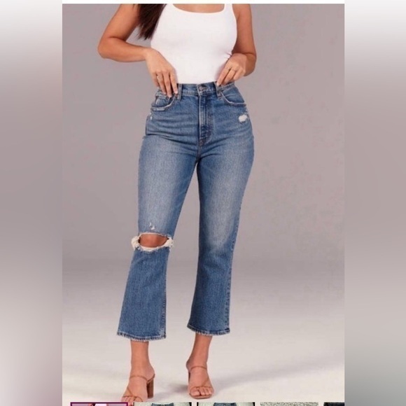 NWT Abercrombie & Fitch Ultra High Rise Kick Flare Curve Love Blue Jeans - Picture 1 of 12